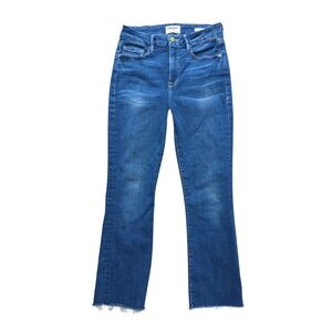 FRAME Le Crop Mini Boot Jeans Size 28 Blue Raw Hem Cropped Quiet Luxury Stretch